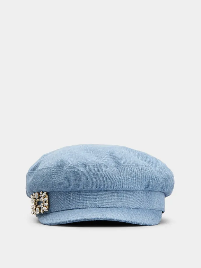 Roger Vivier Broche Vivier Buckle Sailor Cap in Denim New