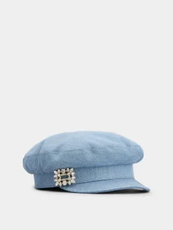 Roger Vivier Broche Vivier Buckle Sailor Cap in Denim New