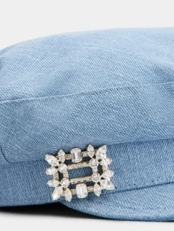 Roger Vivier Broche Vivier Buckle Sailor Cap in Denim New