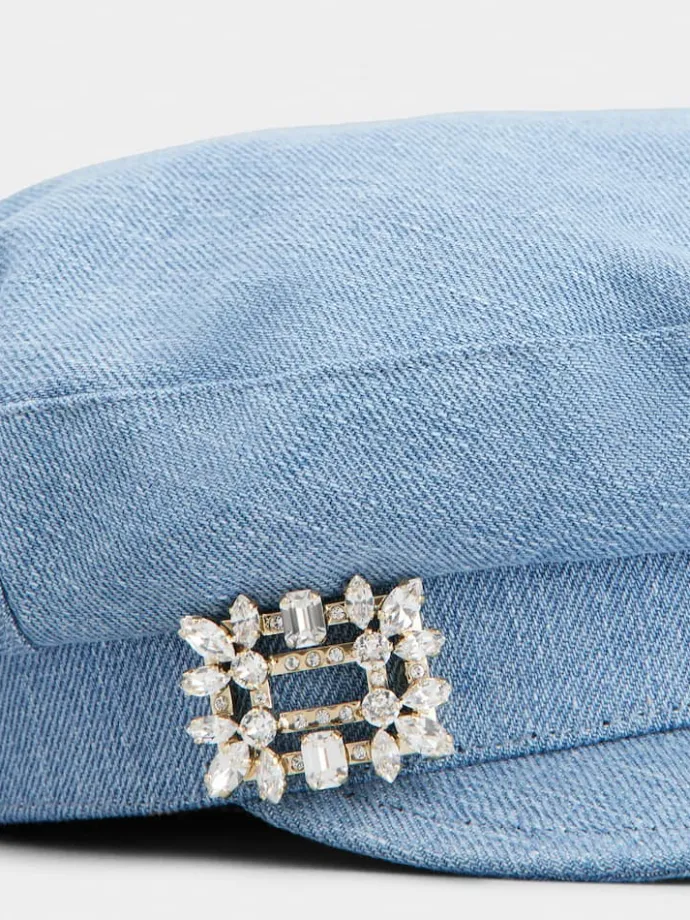 Roger Vivier Broche Vivier Buckle Sailor Cap in Denim New