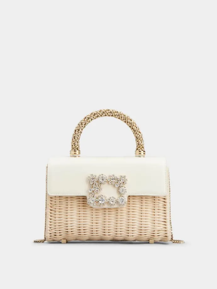 Roger Vivier Jewel Efflorescence Mini Bag in leather and rattan Clearance