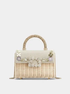 Roger Vivier Jewel Efflorescence Mini Bag in linen and rattan Fashion