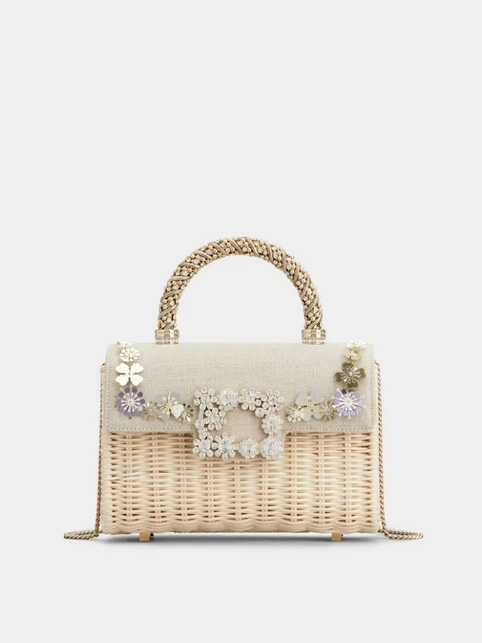 Roger Vivier Jewel Efflorescence Mini Bag in linen and rattan Fashion