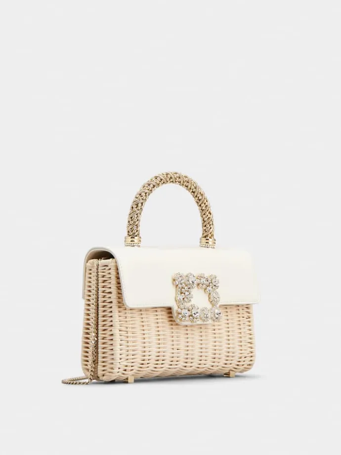 Roger Vivier Jewel Efflorescence Mini Bag in leather and rattan Clearance