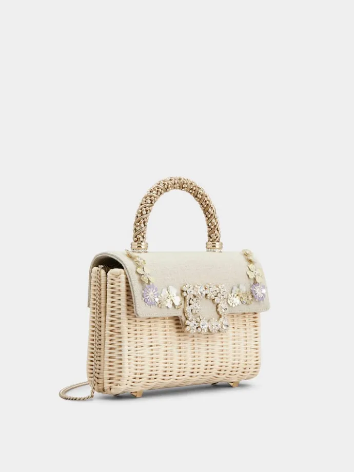 Roger Vivier Jewel Efflorescence Mini Bag in linen and rattan Fashion