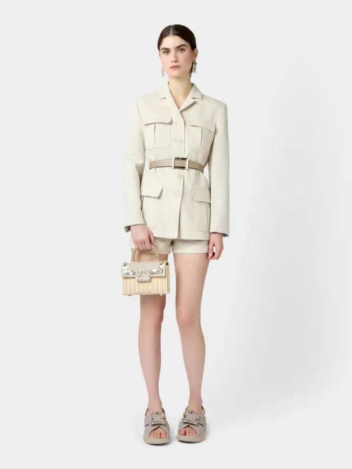 Roger Vivier Jewel Efflorescence Mini Bag in linen and rattan Fashion