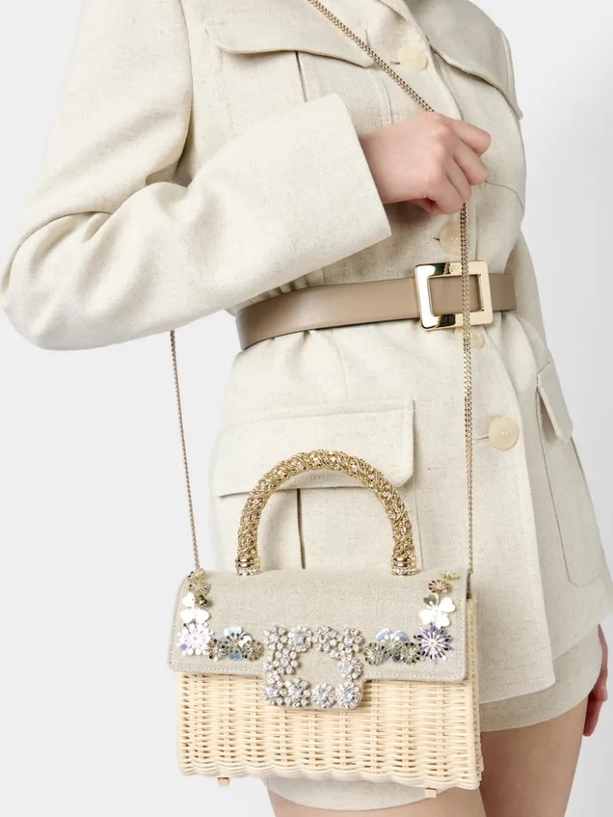 Roger Vivier Jewel Efflorescence Mini Bag in linen and rattan Fashion