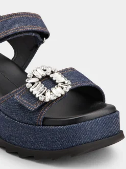 Roger Vivier Slidy Viv' Wedge Sandals in denim Discount