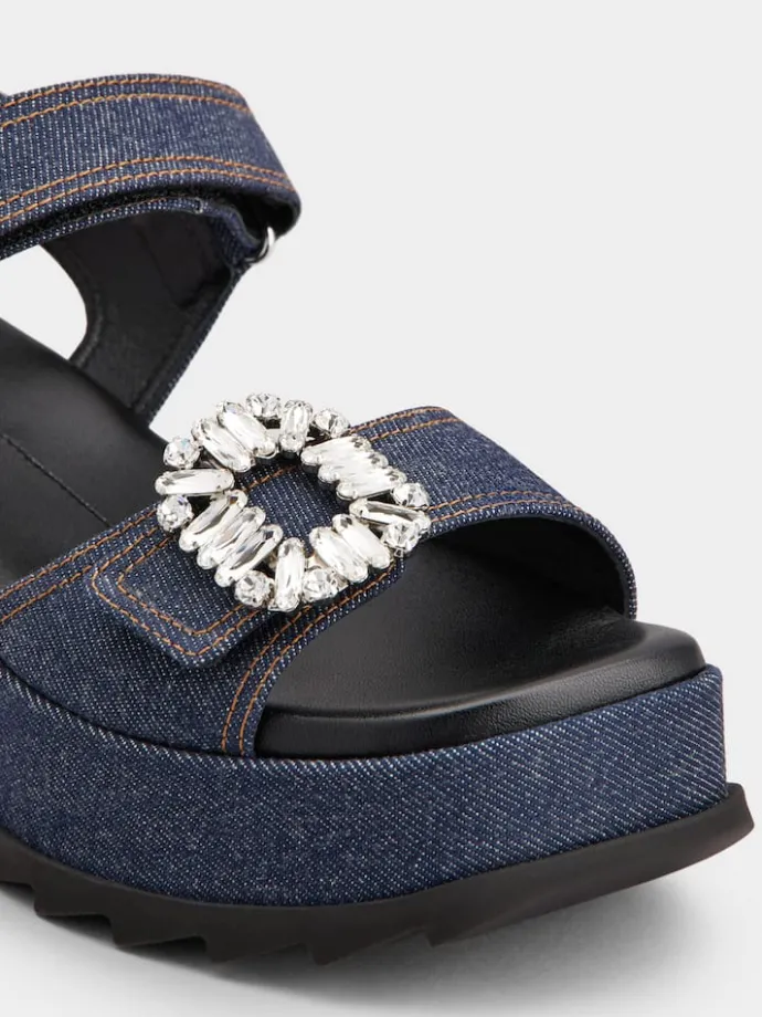 Roger Vivier Slidy Viv' Wedge Sandals in denim Discount