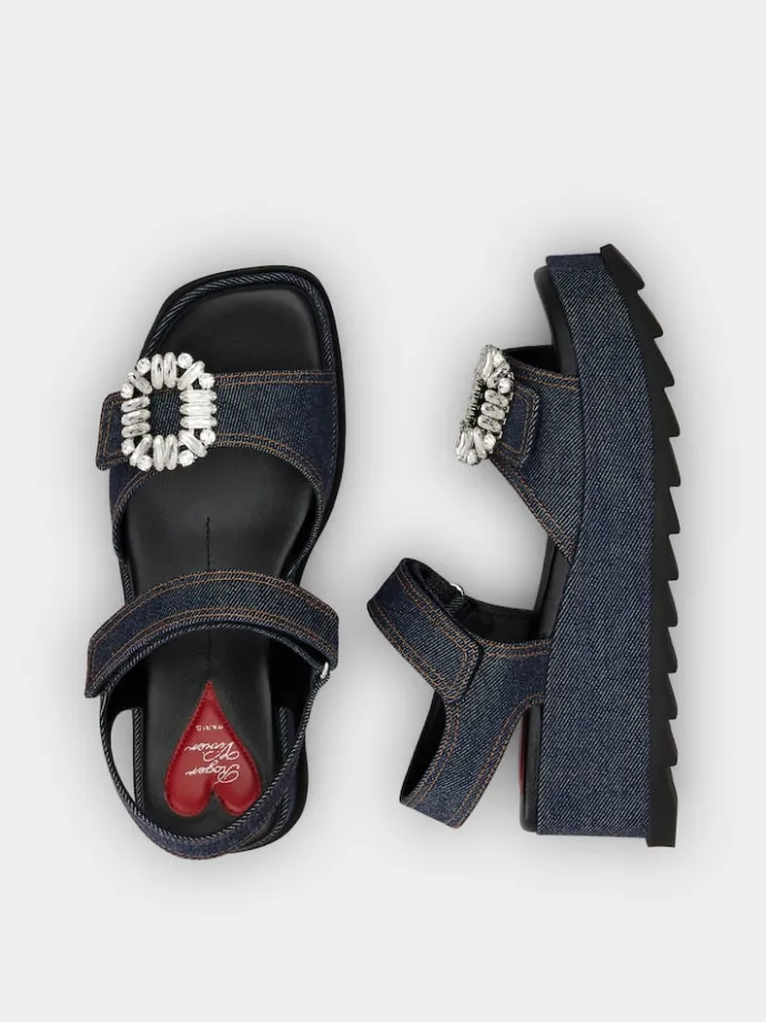 Roger Vivier Slidy Viv' Wedge Sandals in denim Discount