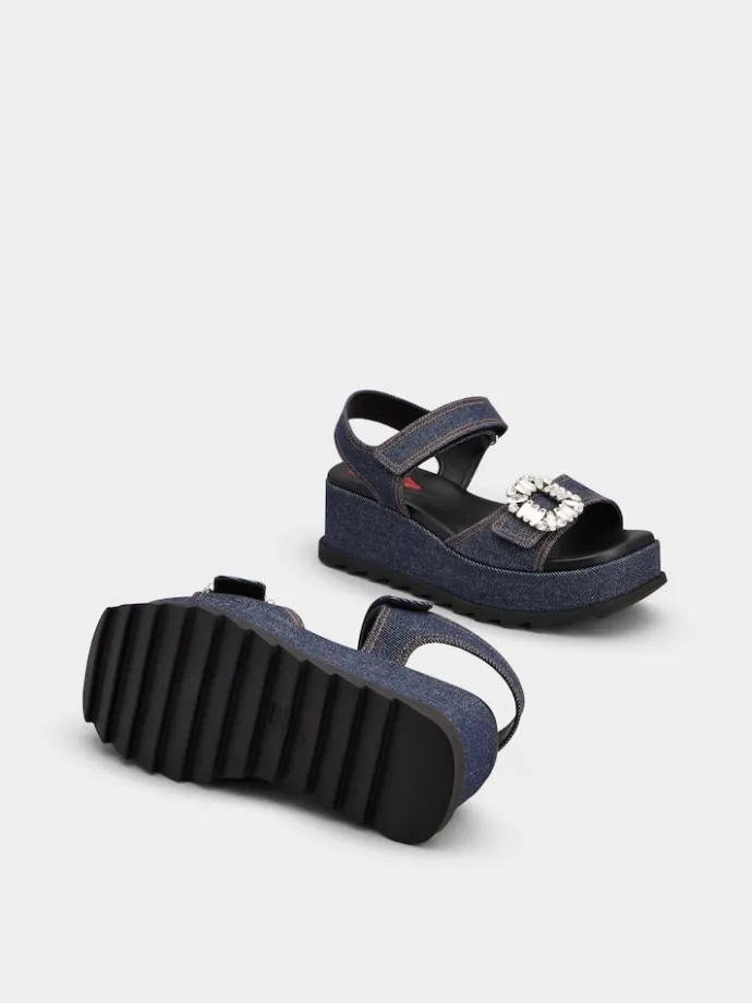 Roger Vivier Slidy Viv' Wedge Sandals in denim Discount