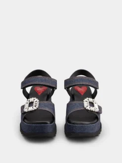 Roger Vivier Slidy Viv' Wedge Sandals in denim Discount