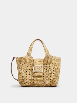 Roger Vivier Viv' Choc Mini Shopping Bag in Raffia Hot