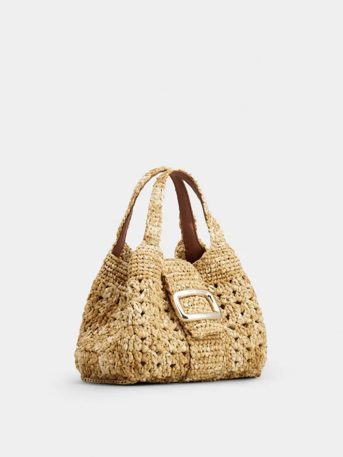 Roger Vivier Viv' Choc Mini Shopping Bag in Raffia Hot