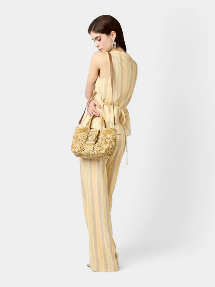 Roger Vivier Viv' Choc Mini Shopping Bag in Raffia Hot