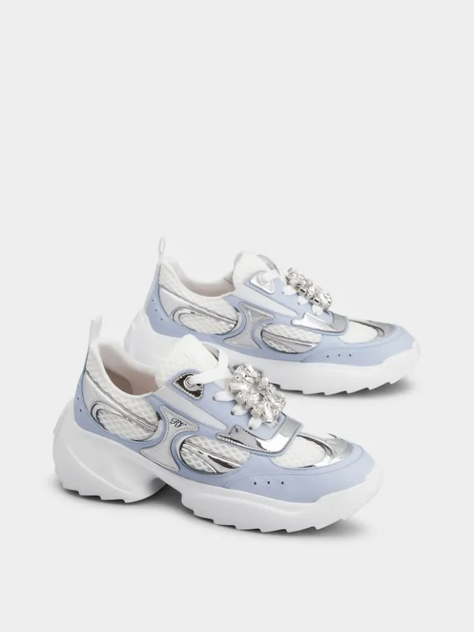 Roger Vivier Viv' on the Run Sneakers in leather and fabric Sale