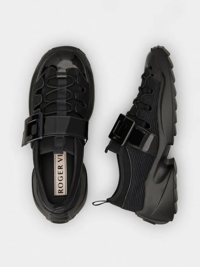 Roger Vivier Viv' on the Run Trekky Sneakers in fabric and patent leather Clearance
