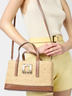 Roger Vivier Viv' Skate Small Shopping Bag in raffia Online