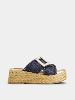 Roger Vivier Wedge Mules in raffia Discount